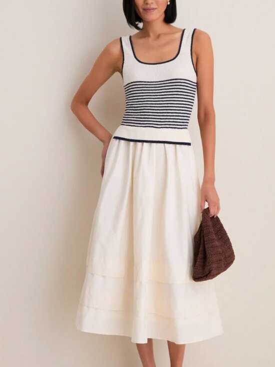 Moon River Dresses & Skirts - Moon River Cream Striped Midi Dress